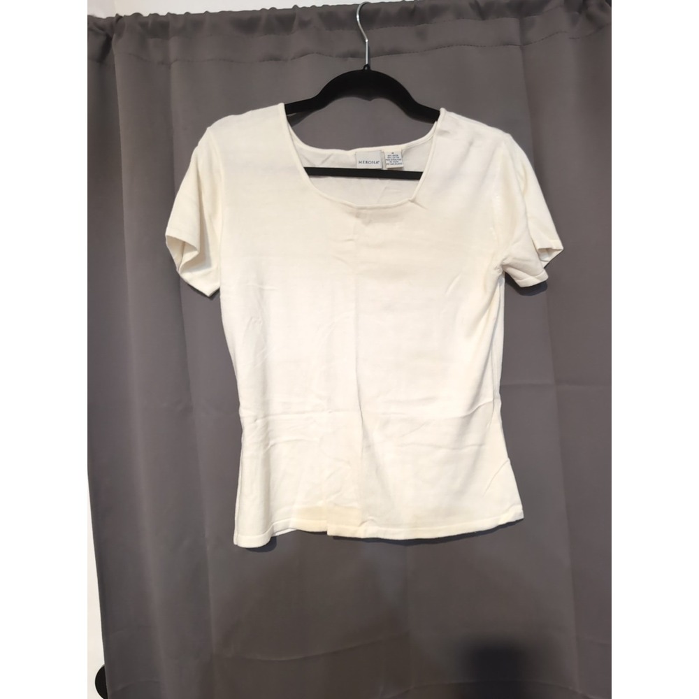 Merona Women's Medium White Shirt, Embroidered Details, Casual Top, Spring Wear‎